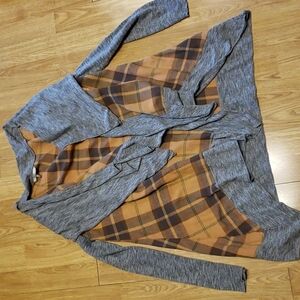 BKE flannel plaid shawl collar waterfall cardigan XS